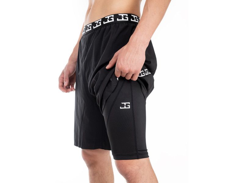 2-1 short with short legging- Black/White